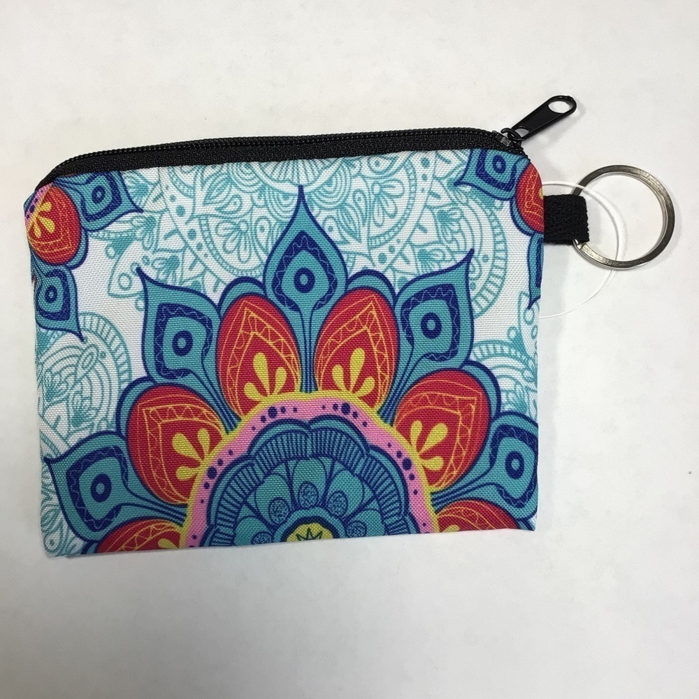 Colorful Mandala Zippered Mini Clutch with Ring - Picture 2 of 2